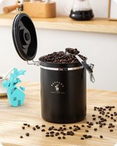 Koffieblik luchtdicht 624 g, 1,8 liter koffiepoederblik met lepel en datumweergave, roestvrijstalen koffieblik voor koffiebonen (zwart)