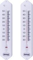 Amig Thermometer binnen/buiten - 2x - kunststof - wit - 19 x 5 cm