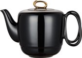 Théière en porcelaine avec passoire, poignée incurvée, service à thé en céramique pour thé en vrac, théière en céramique lisse noire de luxe, finition dorée, 1000 ml, pour cadeaux