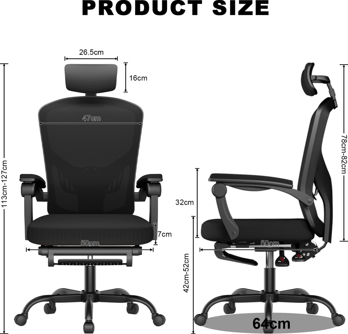 Yaheetech Bureaustoel Ergonomisch, Bureaustoel Met O Armleuningen Draaistoel Met Rugleuning En Verstelbare Hoofdsteun Belastbaar Tot 136 Kg   Zwart 1186248551
