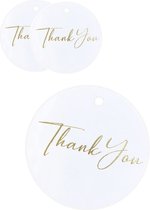 12x Bedankt kaartjes om op te hangen - Wenskaartjes - Thankyou cards rond - Labels - Wit met goud sierletters.
