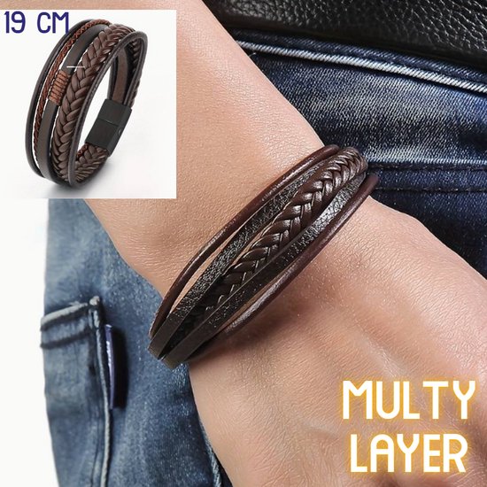compromis Herziening mezelf LaGloss® 5-delige Multi Layer Heren Mode Armband - 19 cm Bruin Zwarte  Sluiting %% | bol