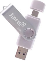 Jinfly 2 in 1 USB-Stick - USB-A 3.0 & USB-C poort - DUAL USB - 64GB Geheugen - snelheden tot 40MB/s & 120 MB/s - Flash Drive OTG - voor alle smartphones, tablets, laptops, computers - WIT
