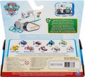 Achterkant van de Paw Patrol Everest sneeuwschuiver verpakking met de andere Paw Patrol voertuigen.