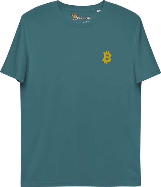 Bitcoin T-shirt Met Goudkleurig Geborduurd Bitcoin Logo - Unisex - 100% Biologisch Katoen - Groen - Maat S | Bitcoin cadeau| Crypto cadeau| Bitcoin T-shirt| Crypto T-shirt| Crypto Shirt| Bitcoin Shirt| Bitcoin Merch| Crypto Merch| Bitcoin Kleding