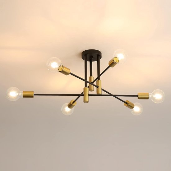 Goeco Hanglamp - 71CM - groot - E27 - 6 lampen - retro - metalen kroonluchter - goud+zwart - (zonder lampen)