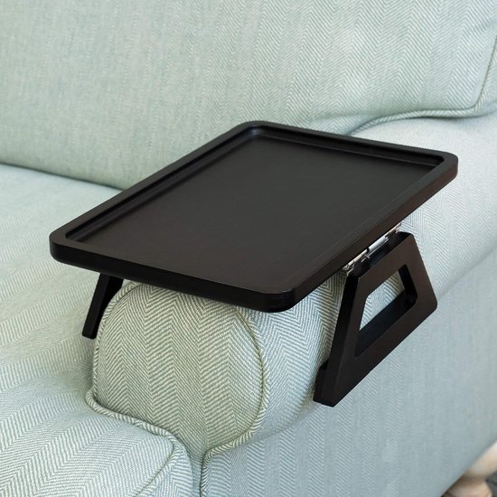 Rechthoekige slaapbank met clip-on dienblad voor brede banken, dienblad met armleuningen, draagbare tafel, tv-tafel en bijzettafels voor kleine kamers Stabiele armtafel voor eet- en drinktafels