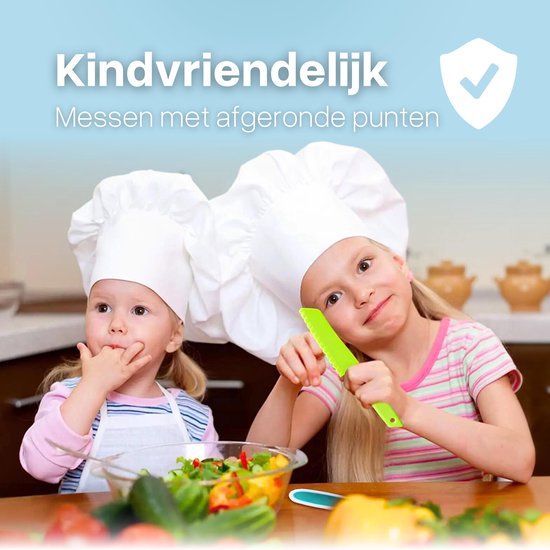 Set van 4 keukenmessen voor kinderen vanaf 2 jaar, Montessori-mes, voor het snijden en koken van groenten of fruit