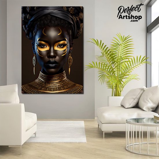 BLACK & GOLD: 90x120cm Plexiglas Decoratie - Kunst - Woninginrichting - Vrouw - Afrikaans