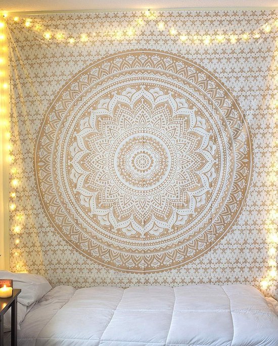 Tapijt goud hippie Mandala Ombre muur opknoping Indiase populaire Mandela Boheemse psychedelische sprei slaapzaal decor metallic glans tapijt 84 "x 90"