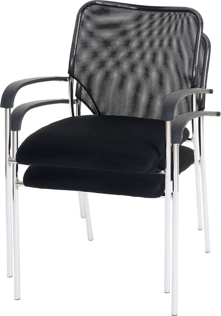 Cosmo Casa Set van 2 Conferentiestoelen - Stapelbaar - Conferentiestoelen - Stof/Textiel - Zwart Zitvlak - Zwarte Rugleuning Zilver en zwart
