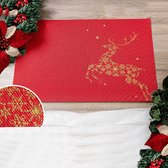 Placemat Franse Tafelkleden® vinyl kerst, rood met gouden rendier