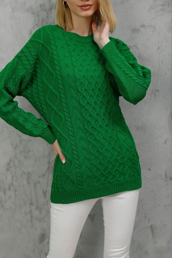 Gebreide dames trui ronde hals | Groen
