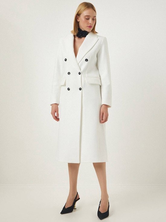 Mantel jas dames met klepzakken | Wit