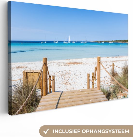 Canvas Schilderij Strand - Hout - Spanje - Wanddecoratie