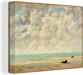 Canvas schilderij 160x120 cm - Wanddecoratie De kalme zee - Schilderij van Gustave Courbet - Muurdecoratie woonkamer - Slaapkamer decoratie - Kamer accessoires - Schilderijen