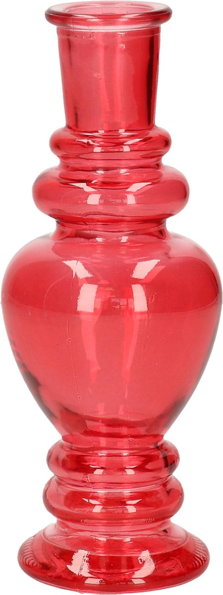 Ideas 4 Seasons Bloemenvaas Venice - voor kleine stelen/boeketten - gekleurd sierglas - helder koraal rood - D5.7 x H15 cm