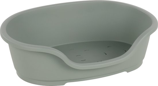Cuvette ovale vert clair, vue de face, avec une entrée basse et des trous de ventilation au fond.