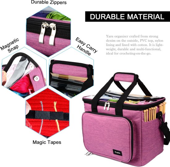 Breizak Garen Organizer - Draagbare Haaktas Voor Wol, Naalden En Haakprojecten | Paarse Opbergtas