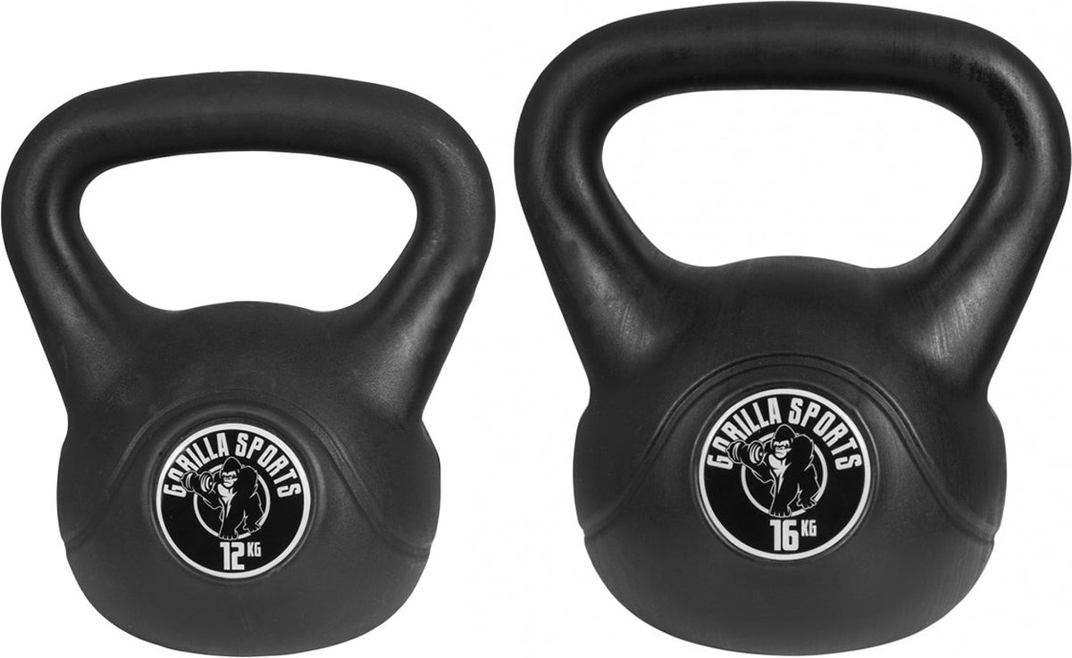 Gorilla Sports Kettlebells - Kunststof - 12 kg & 16 kg - Set van 2