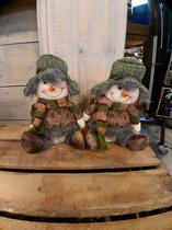 Sneeuwpoppen - set van 2 - sjaal - groen - bruin - wit - 22 cm