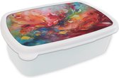 Broodtrommel Wit - Lunchbox Olieverf - Kunst - Abstract - Kleurrijk - Brooddoos 18x12x6 cm - Brood lunch box - Broodtrommels voor kinderen en volwassenen