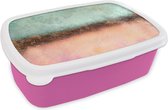 Broodtrommel Roze - Lunchbox Goud - Verf - Abstract - Groen - Roze - Brooddoos 18x12x6 cm - Brood lunch box - Broodtrommels voor kinderen en volwassenen