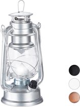 Relaxdays lantaarn led - stormlamp - windlicht - led olielamp - retro stijl op batterijen - zilver