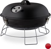 relaxdays Kogelbarbecue - houtskoolbarbecue - kogelgrill - deksel - rond - draagbaar zwart