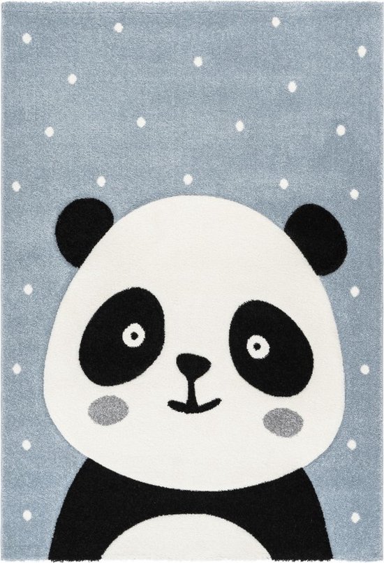 Muratap Amigo Vloerkleed Kinderkamer - Panda - Blauw- 80x150 CM - Laagpolig Tapijt Kinderen