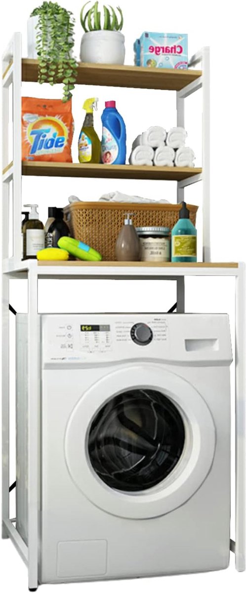 Bovenste Rek voor Wasmachine, Rek, Organizer, Ruimtebesparend, 3 Niveaus van Hout E1 en Staal