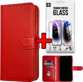 Casemania Hoesje Geschikt voor Samsung Galaxy S24 Ultra Rood & Glazen Screenprotector - Portemonnee Book Case