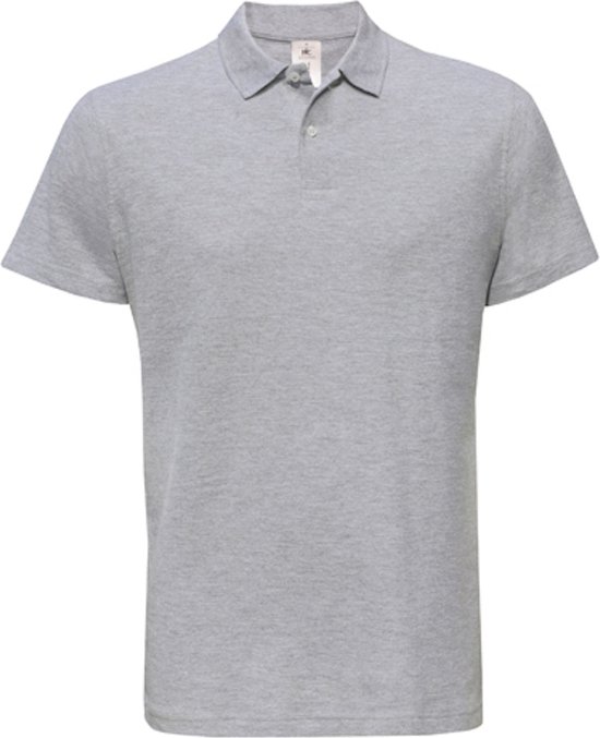 Grijze polo met korte mouwen en knoopsluiting.