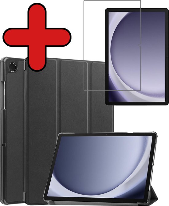 Samsung Galaxy Tab A9 Plus Cover Book Case Case Luxe Trifold Cover avec protecteur d'écran - Samsung Galaxy Tab A9 Plus Cover Bookcase - Zwart