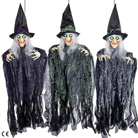 Halloween decoratie, crashing heks in boom: Halloween heksendecoratie (110 cm H) crashing heks rekwisiet voor outdoor tuin boomstammen of zuilen, deurdecoratie