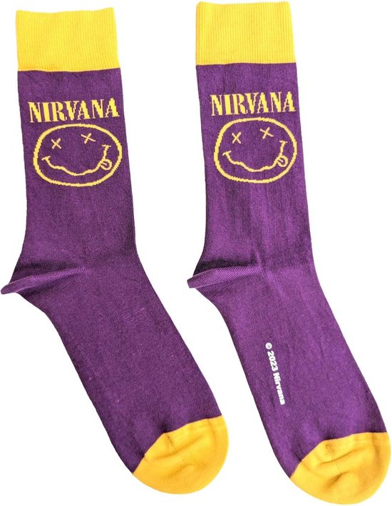 Nirvana - Yellow Happy Face Sokken - EU 40-45 - Paars