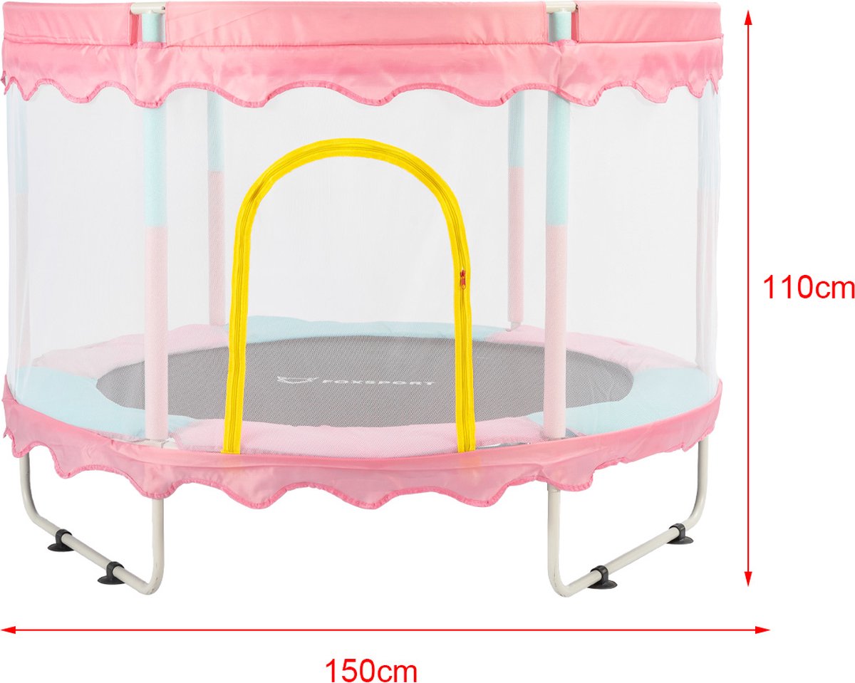 FOXSPORT Kinder Trampoline - Trampoline met Elastieken - Outdoor - Buitenspeelgoed - Trampoline met veiligheidsnet - 110 cm Veiligheidsnet - 150 cm - Roze — afbeelding 7