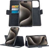 Geschikt voor iPhone 15 Pro Max Book Case Hoesje - Uitneembaar Hoesje - Magnetische Sluiting - Portemonnee Rustic Zwart