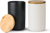 Premium set van 2 keramische potten met bamboedeksel, luchtdicht, voorraaddozen met deksel, 2 x 950 ml, lichtdichte doos, geschikt voor levensmiddelen
