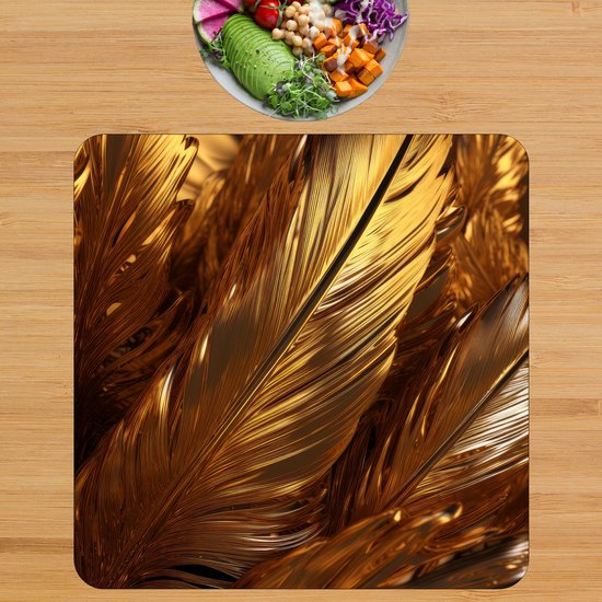 BWK Flexibele Placemat - Gouden Veren - Set van 4 Placemats - 50x50 cm - PVC Doek - Afneembaar
