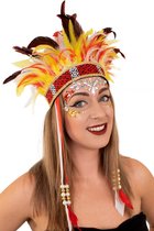 KIMU Coiffe en Plumes Jaune Rouge Wit - Coiffe de Ressorts de Festival - Coiffe Coiffe Indienne Plumes de Faisan Indien - Plumes Colorées Carnaval Carnaval d'été d'Oeteldonk