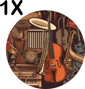BWK Luxe Ronde Placemat - Getekende Muziek Instrumenten - Set van 1 Placemats - 50x50 cm - 2 mm dik Vinyl - Anti Slip - Afneembaar