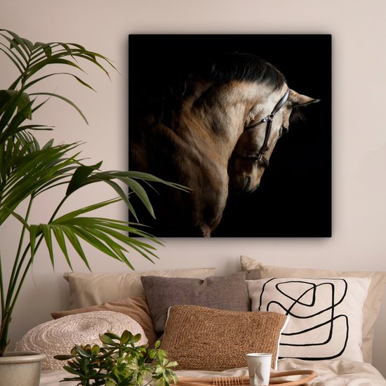 Tableau sur toile Paarden - Halter - Zwart - 90x90 cm - Décoration murale