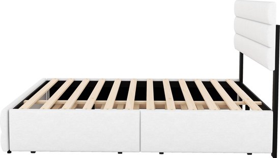 Merax Lit double 140 x 200 - Cadre de lit avec 2 tiroirs et lit gigogne supplémentaire 90 x 190 - Wit