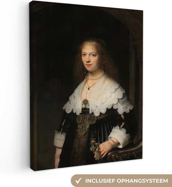 Portrait de Maria Trip - Peinture de Rembrandt van Rijn Toile 120x160 cm - Tirage photo sur Toile (Décoration murale salon / chambre) XXL / Groot format!