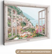 Canvas - Doorkijk - Italië - Berg - Bloemen - Woonkamer - 120x80 cm - Canvas doek - Canvas schilderij