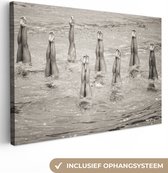Canvas Schilderij Synchroon Zwemmers sepia fotoprint - 120x80 cm - Wanddecoratie