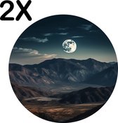 BWK Stevige Ronde Placemat - Bergen Onder het Maanlicht - Set van 2 Placemats - 50x50 cm - 1 mm dik Polystyreen - Afneembaar