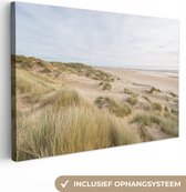 Canvas Schilderij Duinen - Strand - Engeland - 90x60 cm - Wanddecoratie