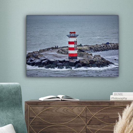 Phare du canal de la mer du Nord toile 2cm 60x40 cm - Tirage photo sur toile (Décoration murale salon / chambre)